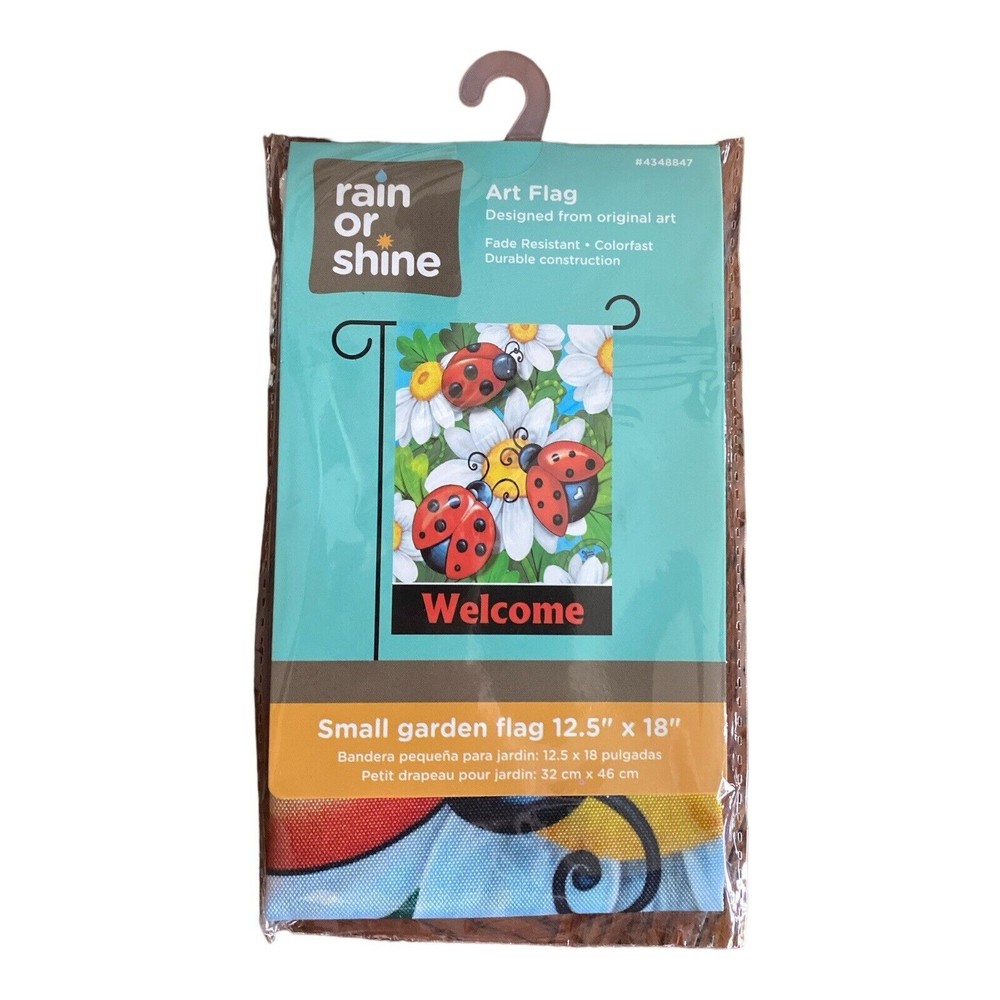 LOVELY LADYBUGS WELCOME 12.5" X 18" GARDEN FLAG 11-3601-275 RAIN SHINE SEASONAL